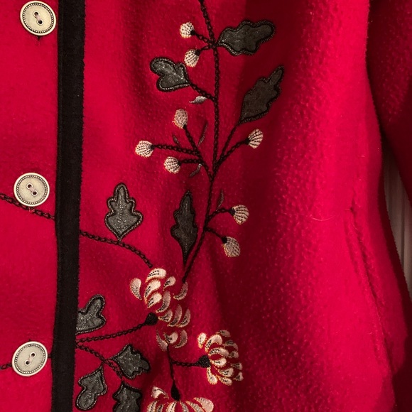 Vintage Alfred Dunner Fleece Floral Dragonfly Jacket Lightweight Silver Buttons - Picture 5 of 13